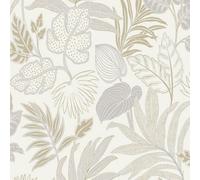 Grandeco Kew Botanical Leaves Blown Vinyl Textured Wallpaper, Neutral