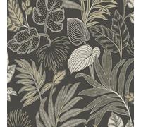 Grandeco Kew Jungle Tropical Palm Tree Leaves Exotic Leaf Wallpaper Black A75302