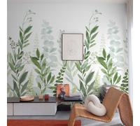 Grandeco Leafy Forest Foliage Sprig 3 Panel Repeatable Mural 1.59 X 2.8M, Green