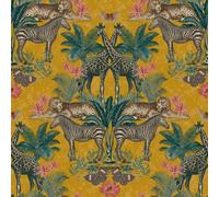 Grandeco Life Animal Kingdom Ochre Wallpaper A49301 - Tropical Zebra Leopard
