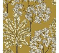 Grandeco Life City of Palms Ochre Wallpaper A49803 - Metallic Tropical Leaves