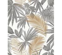 Grandeco Life Jungle Fever Wild Palm Wallpaper JF3601 - Metallic Tropical Leaves