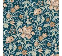 Grandeco Wallpaper Marian A67101 - Floral Modern Morris - Navy & Terracotta