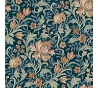 Grandeco Life Marian Navy Terracotta Wallpaper A67101 - Floral Modern Morris