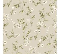 Grandeco Lila Floral Sprig Textured Wallpaper, Neutral