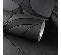 Grandeco Linares Blown Vinyl Textured Wallpaper 10m x 53cm Black, Black