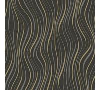 Grandeco Line-Up Wave Stripe Blown Vinyl Textured Wallpaper, Black