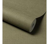 Grandeco Linen Effect Fabric Plain Textured Wallpaper, Forest Green