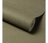 Grandeco Linen Effect Fabric Plaintextured Wallpaper, Forest Green