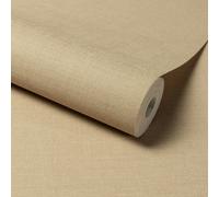 Grandeco Linen Effect Fabric PlainTextured Wallpaper, Golden Beige