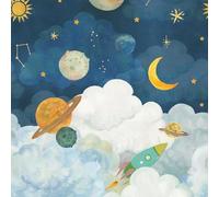Grandeco Little Dreamers Solar System 3 Drop Mural for Kids Bedroom Nureseries Hand Painted Style Navy LD6101