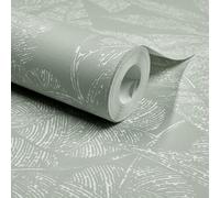 Grandeco Lorena Sketch Leaves Blown Vinyl Wallpaper, Sage