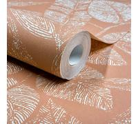 Grandeco Lorena Sketch Leaves Blown Vinyl Wallpaper, Terracotta