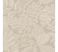 Grandeco Madou Leaf Wallpaper Neutral A86401 - Stitched Effect Floral Trail - Raised Textured Blown Vinyl Non-Woven Paste the Wall - Extra Washable - 10.05m x 53cm