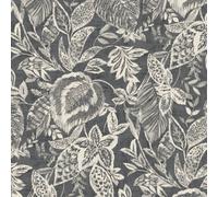 Grandeco Mae Painted Jungle Leaves Linen Textured Wallpaper, Charcoal Black
