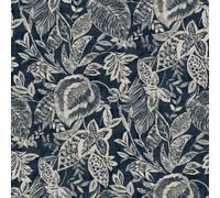 Grandeco Mae Painted Jungle Leaves Linen Textured Wallpaper, Navy Blue