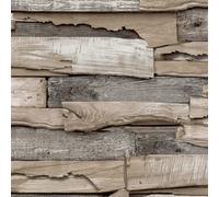 Grandeco Malay Natural Planked Wood Effect Wallpaper 10m x 53cm, Brown