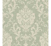 Grandeco Margritte Distressed Damask Textured Wallpaper, Green Cream, Green