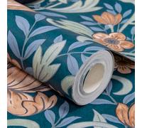 Grandeco Marian Floral Trail Navy & Terracotta Smooth Wallpaper