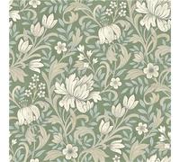 Grandeco Marian Vintage Art Nouveau Floral Trail Smooth Wallpaper, Green