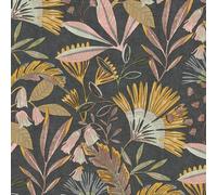 Grandeco Matisse Tropical Leaves Textured Wallpaper, Black Pink