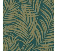Grandeco Maui Palm Frond Leaf Textured Wallpaper, Green Gold