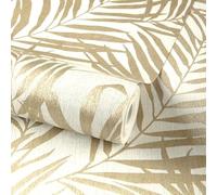 Grandeco Maui Palm Frond Leaf Textured Wallpaper, Neutral Gold, Gold