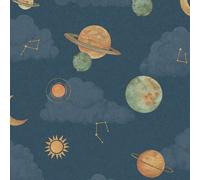 Grandeco Maury Planets And Constellations Nursery Textured Wallpaper, Blue
