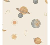 Grandeco Maury Planets and Constellations Nursery Textured Wallpaper, Cream Gold