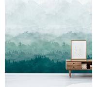 Grandeco Misty Landscape Mountains 3 Panel Repeatable Mural 1.59 X 2.8M, Teal