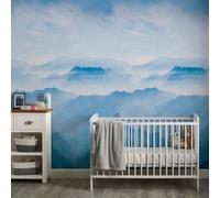 Grandeco Misty Mountain Landscape 3 Panel Repeatable Textured Mural, 1.59 X 2.8M Blue