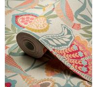 Grandeco Multicoloured Persian Garden Fabric Effect Patterned Embossed Wallpaper