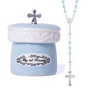GRANDECO My First Rosary Cross for Boy Keepsake Box and Rosary Gifting Set, Blue