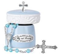 GRANDECO My First Rosary Cross for Boy Keepsake Box and Rosary Gifting Set, Blue