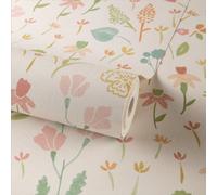Naive Ditsy Garden Flowers Textured Wallpaper Grandeco Pink One Size