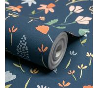 Grandeco Naive Garden Ditsy Flowers Textured Wallpaper, Blue