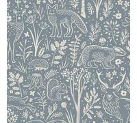 Grandeco Native Woodland Animals Nursery Textured Wallpaper, Blue