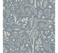 Grandeco Native Woodland Animals Nursery Textured Wallpaper, Blue
