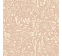 Grandeco Native Woodland Animals Nursery Textured Wallpaper, Blush