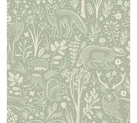 Grandeco Native Woodland Animals Nursery Textured Wallpaper, Sage Green