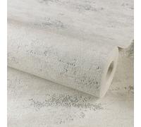 Grandeco On The Rocks Distressed Concrete Stone Textured Wallpaper 10m x 53cm White & Silver