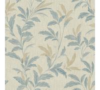 Grandeco Organic Leaf Trail Linen Textured Wallpaper, Neutral & Blue