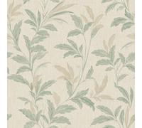 Natural Leaf Trail Linen Textured Wallpaper Grandeco Green 1 Pack
