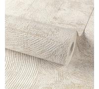 Grandeco Owen Rustic Scratched Plaster Blown Vinyl Textured Wallpaper, White Gold