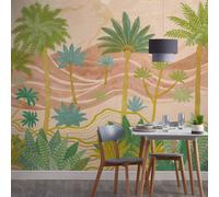 Grandeco Palm Spring Landscape Scene 7 Panel Repeatable Textured Mural, 3.71 X 2.8M, Pink