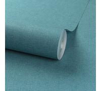 Grandeco Panama Plain Textured Linen Fabric Wallpaper, Deep Teal