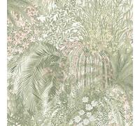 Grandeco Paradise Trees Foliage and Flowers Smooth Wallpaper, Green Blush Pink