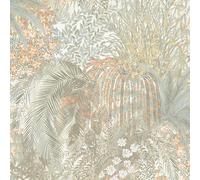 Grandeco Paradise Trees Foliage and Flowers Smooth Wallpaper, Neutral Teal Orange
