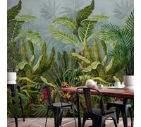 Grandeco Parrot Jungle Green Bold Leaf 3 Lane Repeatable Wallpaper Mural 1.59 X 2.8M