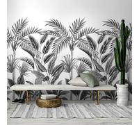Grandeco Paysage Black & White Graphic Jungle Palm 3 Lane Repeatable Wallpaper Mural 1.59 X 2.8M